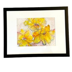 Original One of a Kind Floral Watercolor and Ink Landscape in Black Matt…